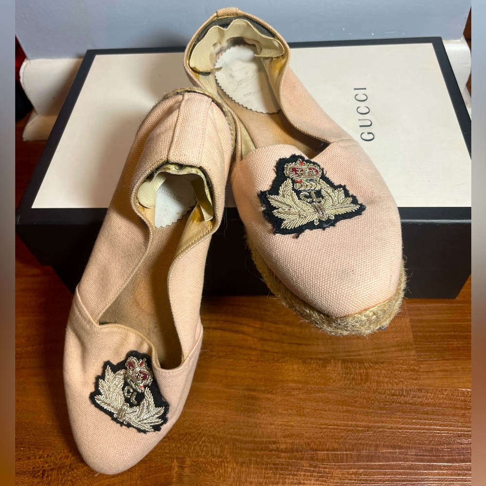 Christian Louboutin Baby Pink Espadrilles with Embroidered Logo Size 36